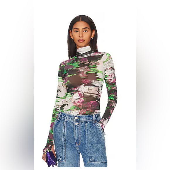 AFRM Zadie Abstract Paint Print Turtleneck Long sleeve MeshTop size XS - Picture 1 of 10